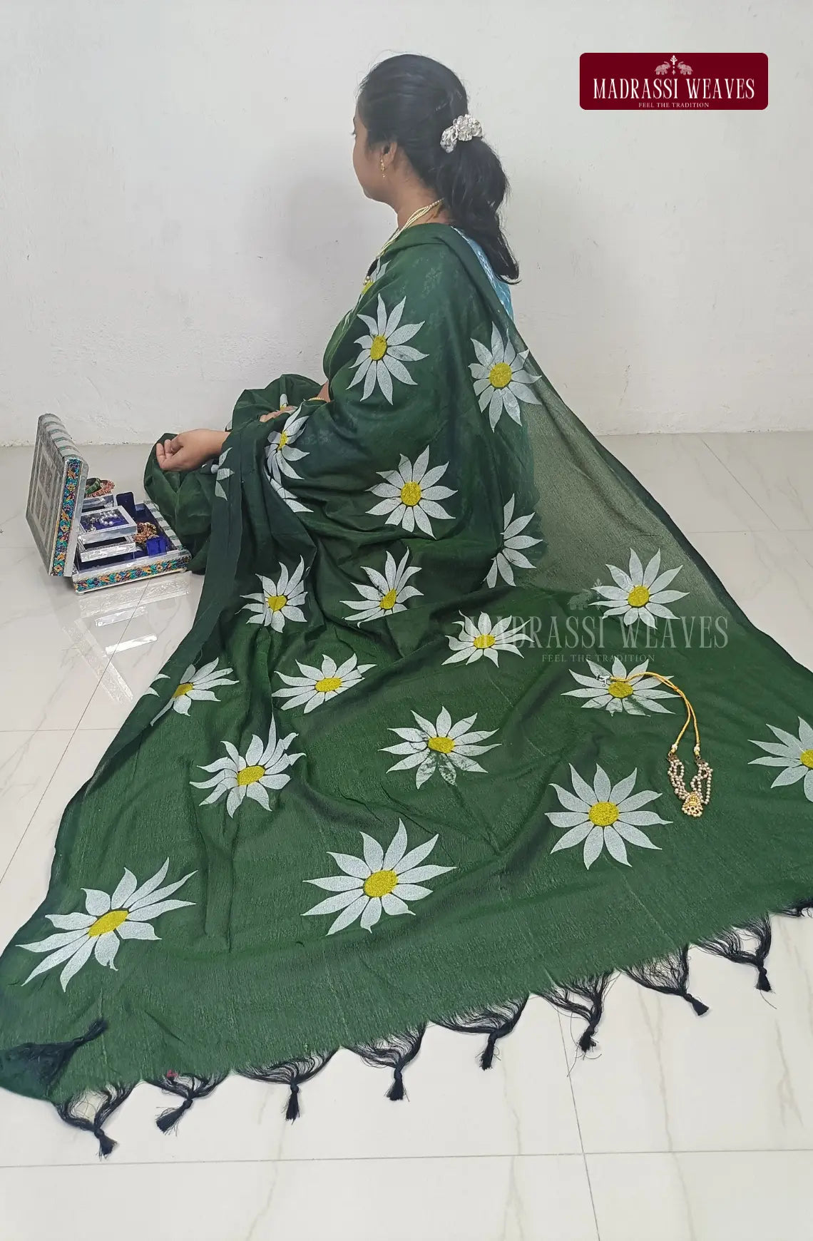 All Over Floral Printed Khadi Cotton Saree