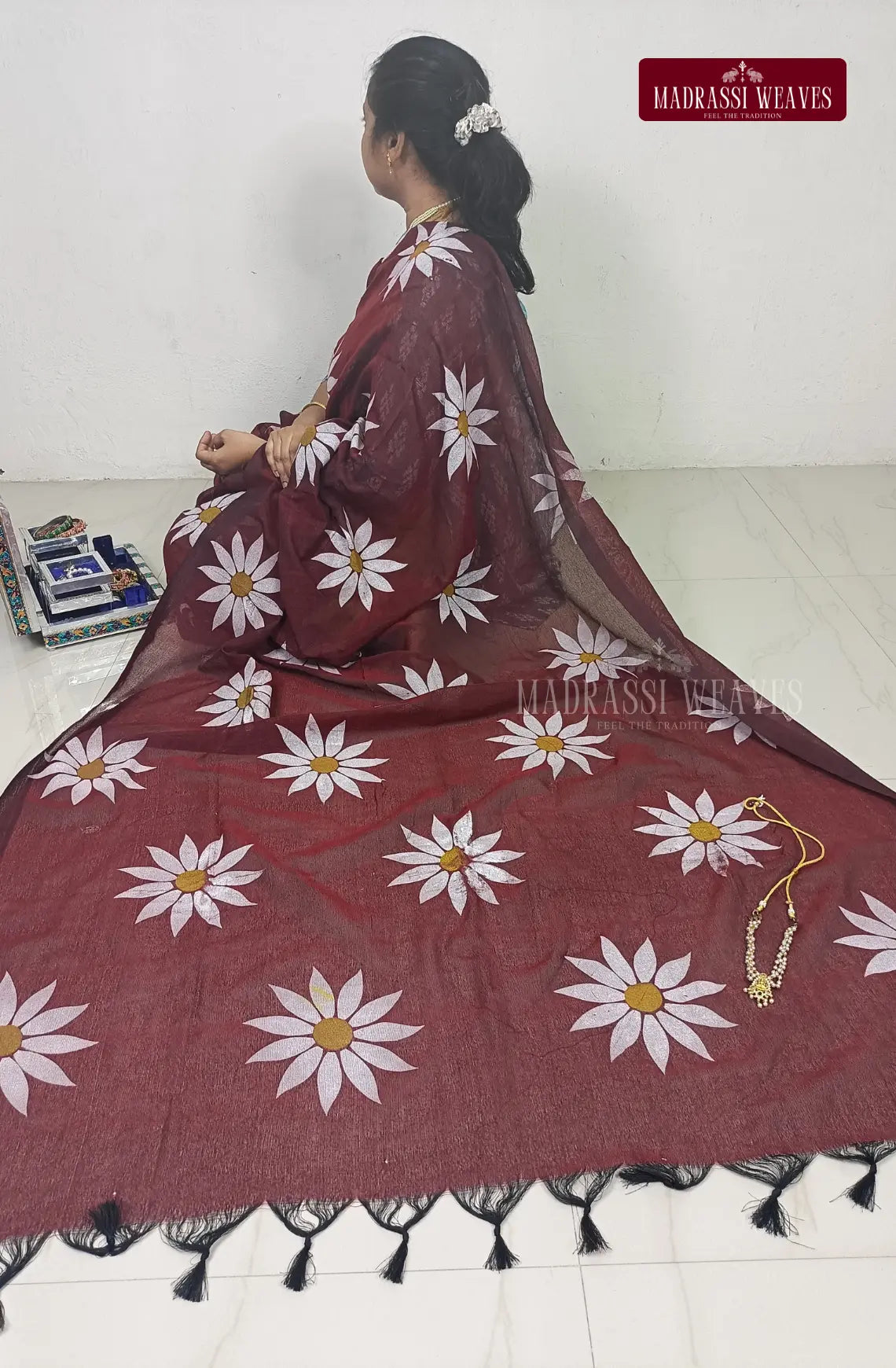 All Over Floral Printed Khadi Cotton Saree