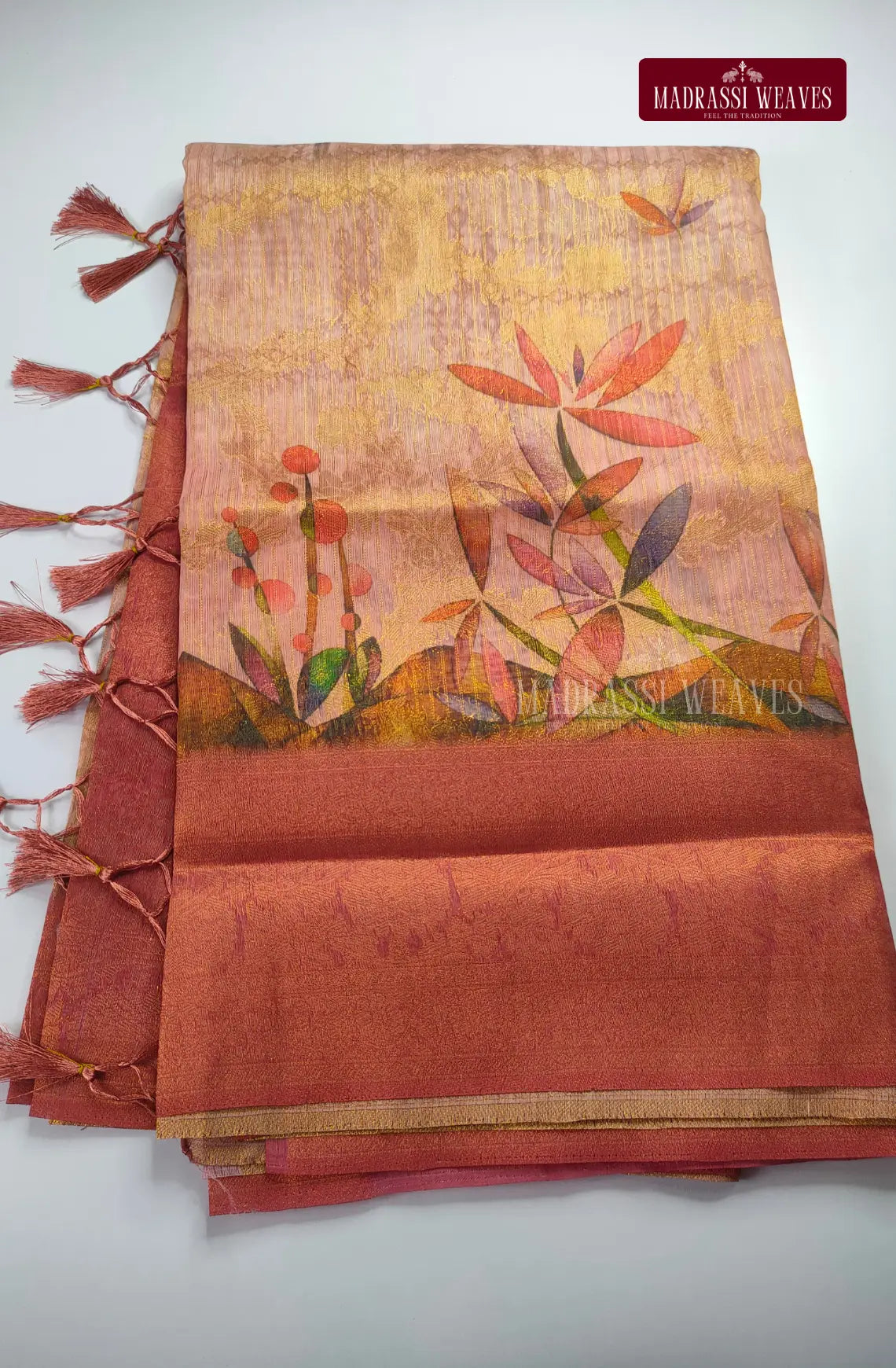 Premium Light Weight Zari Woven Cotton Silk Saree - Peach
