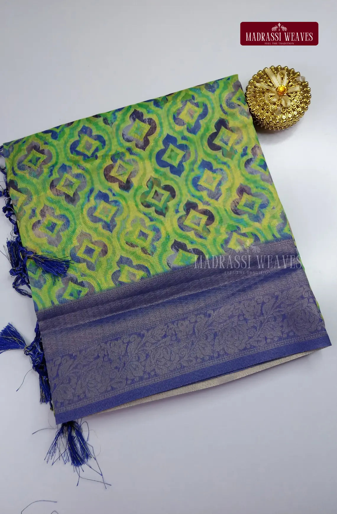 Premium Light Weight Zari Woven Cotton Silk Saree - Parrot Green
