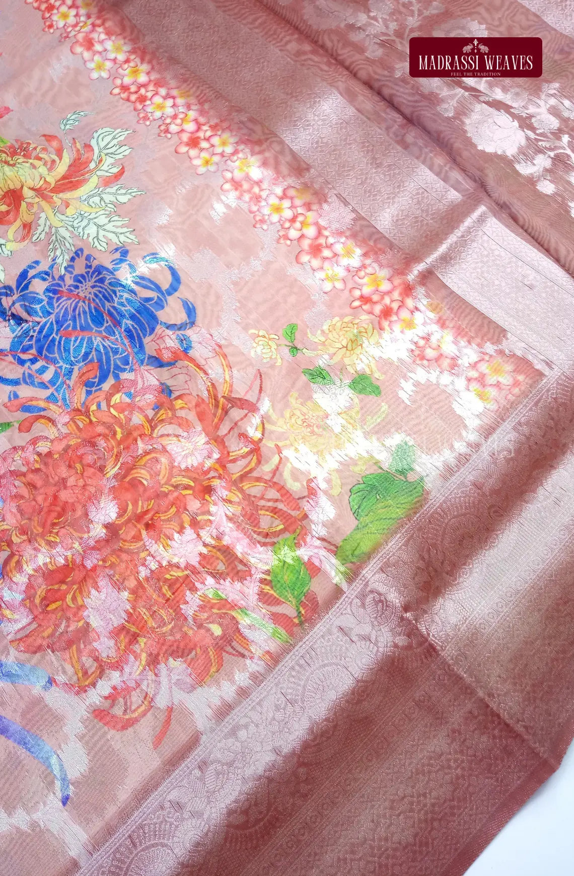 Brasso Silver Zari Woven Cotton Silk Blend Saree - Peach
