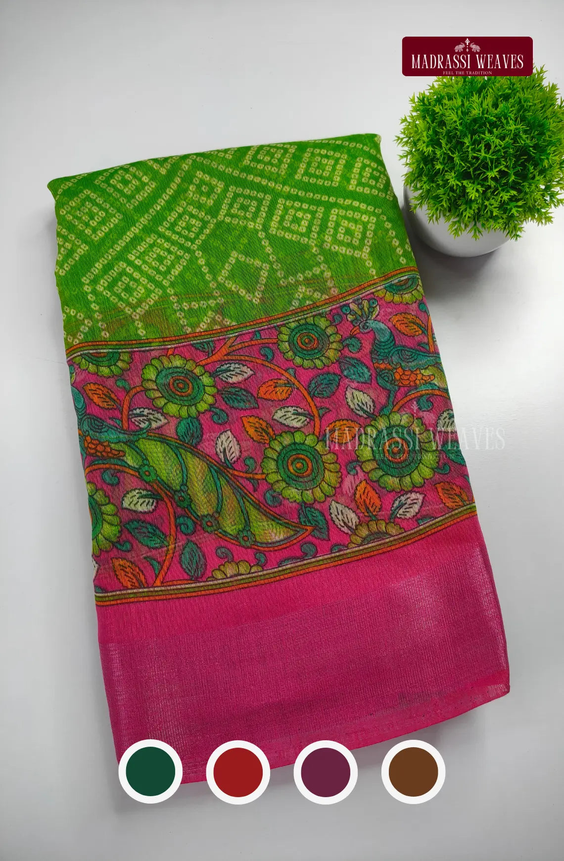 Checkered Cotton Blend Saree