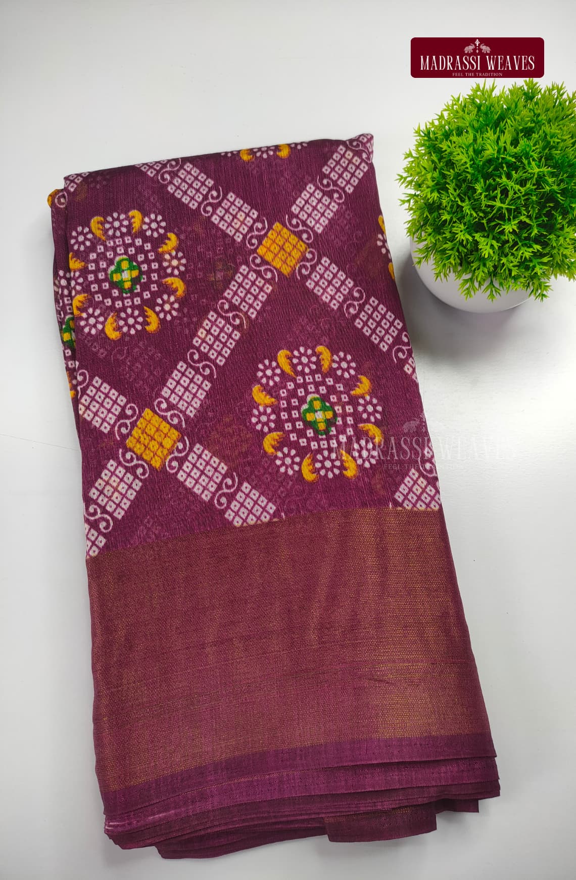 Checkered Cotton Blend Saree