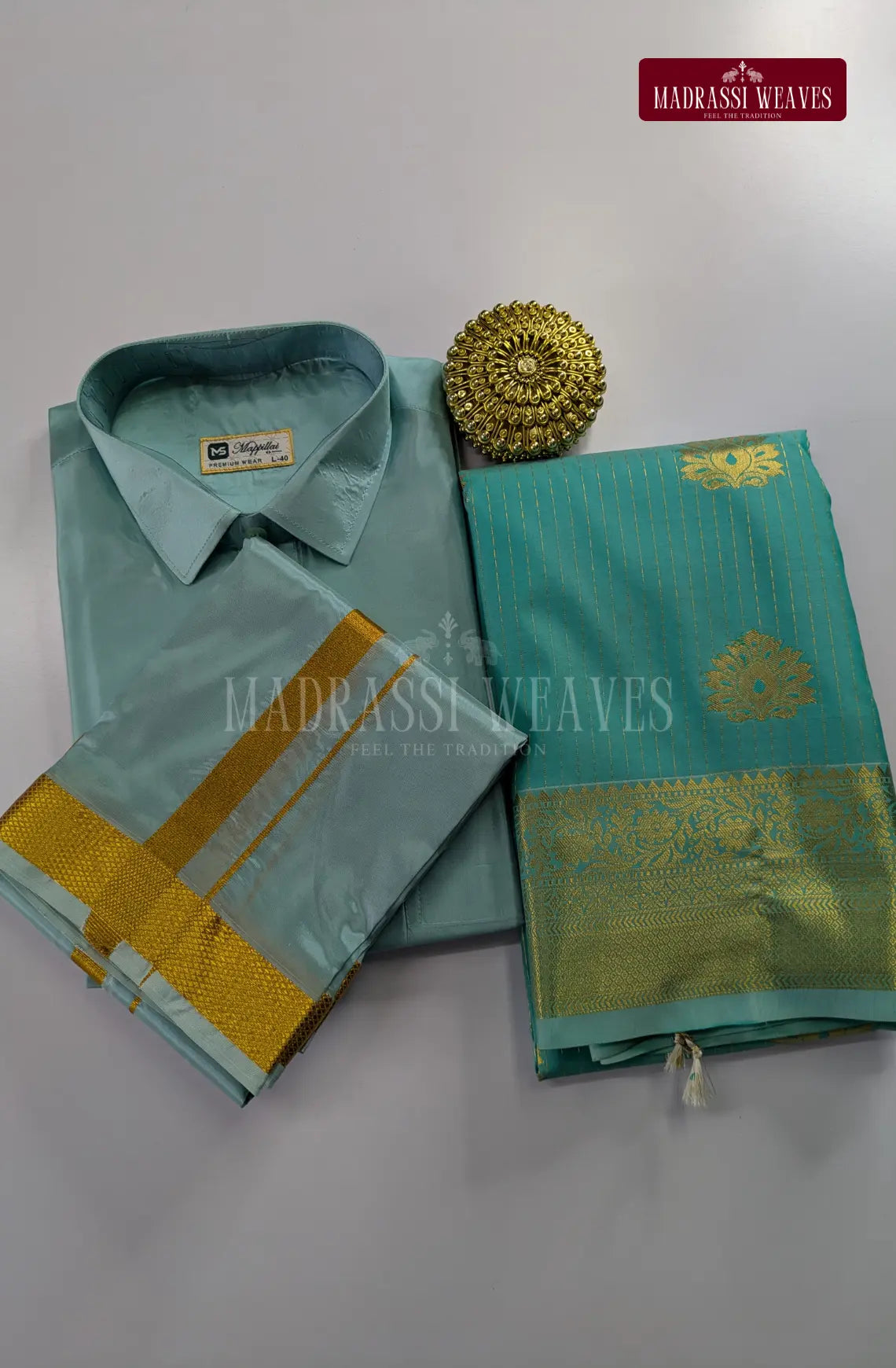 Premium Couple Combo Set with Gold Zari - Rama