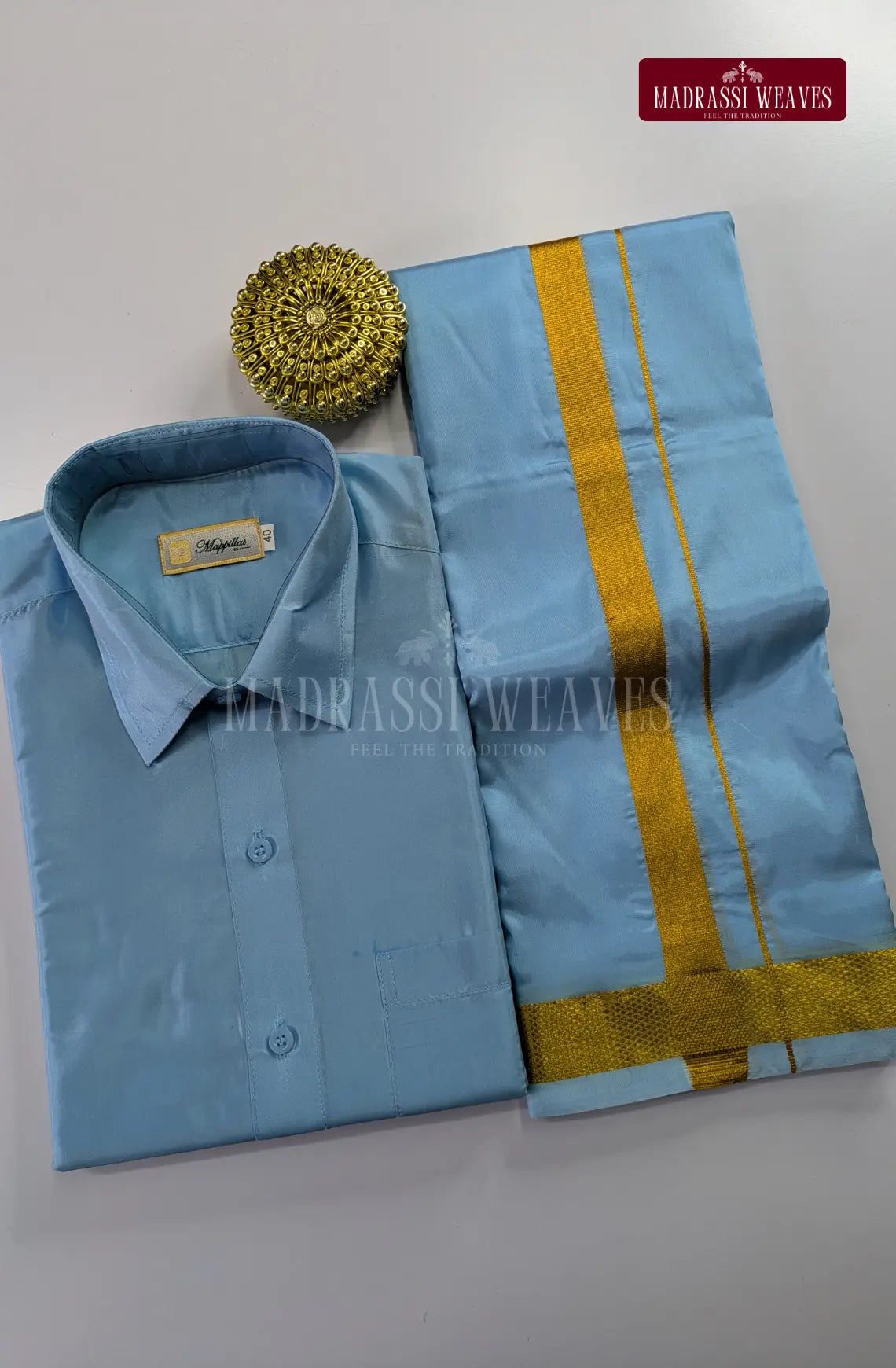 Premium Couple Combo Set with Gold Zari - Sky Blue