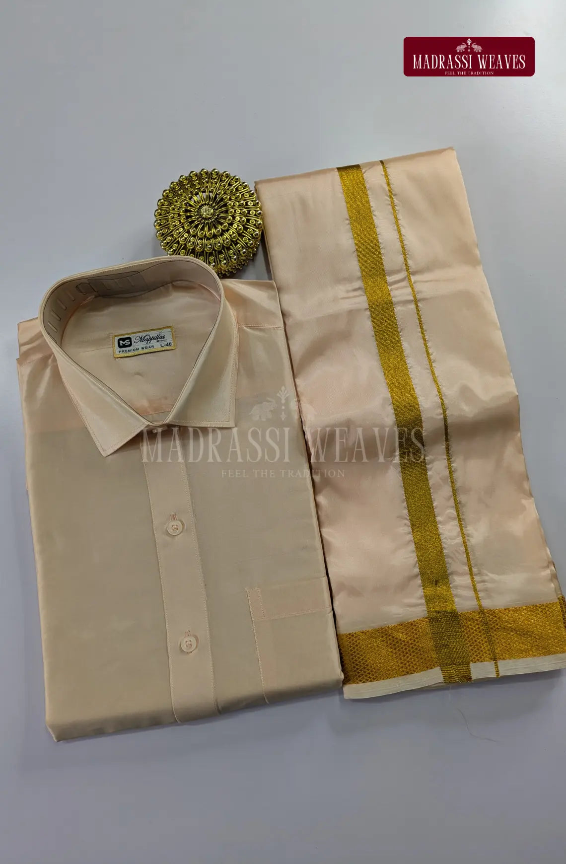 Premium Couple Combo Set with Gold Zari - Peach
