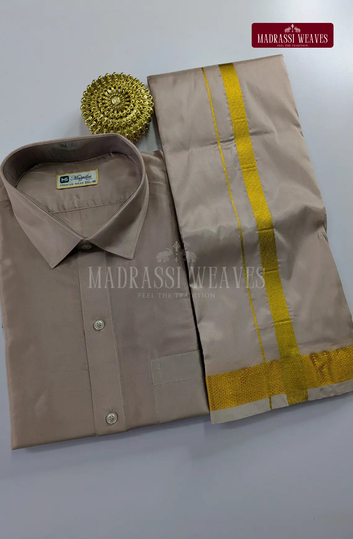 Premium Couple Combo Set with Gold Zari - Sandstone