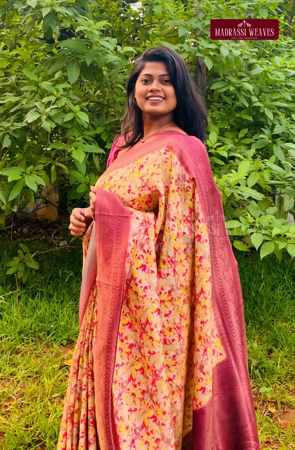 Digital Printed Floral Party Wear Saree - Mustard Yellow