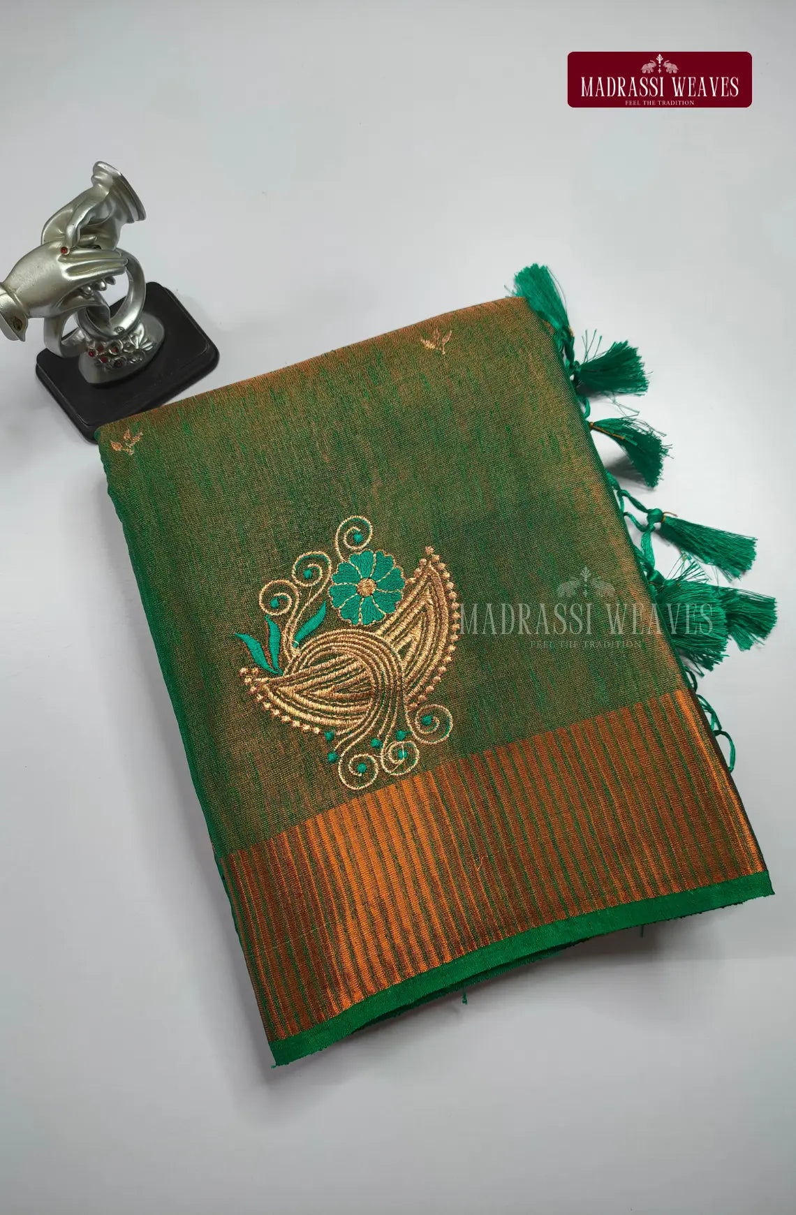 Dual Tone Khadhi Tissue Embroidery Saree