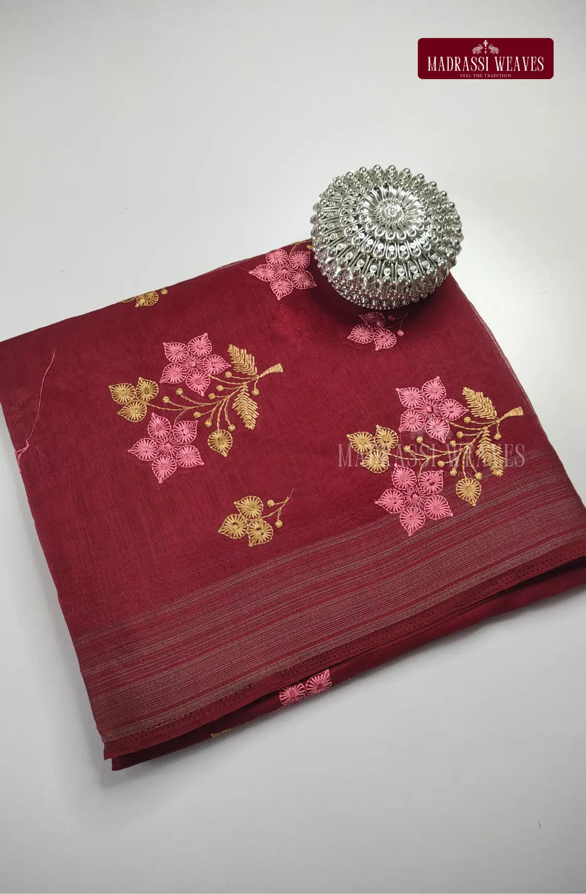 Office Wear Embroidered Blend Cotton Saree