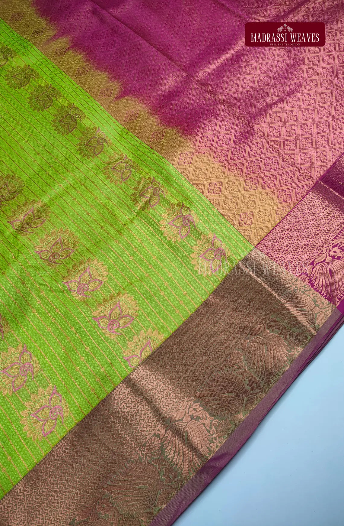 Ethnic Kanchi Semi Silk Butta Saree - Grass Green
