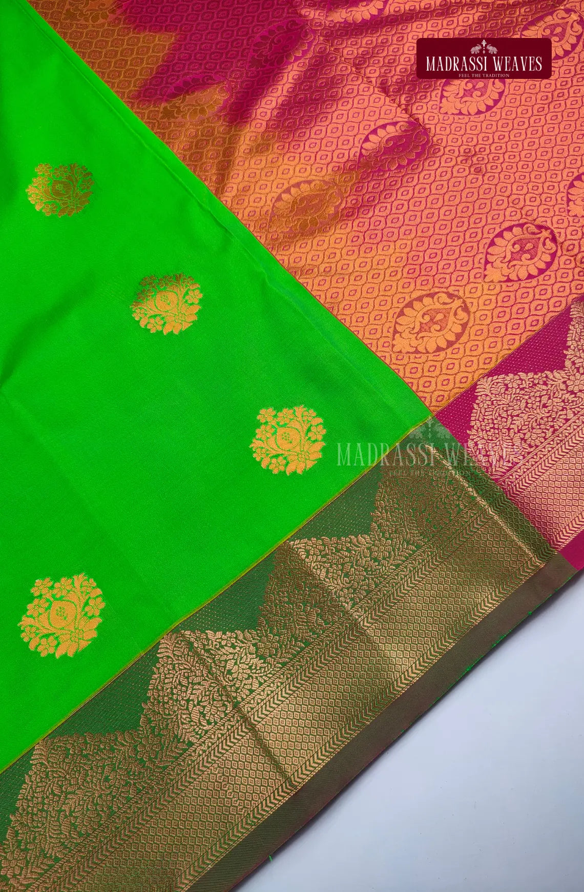Ethnic Kanchi Semi Silk Butta Saree - Green