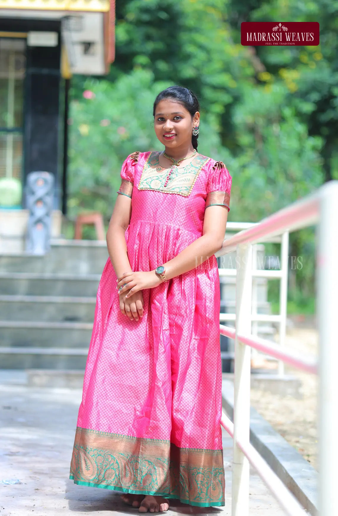 Ethnic Zari Woven Gown - Pinky Tales