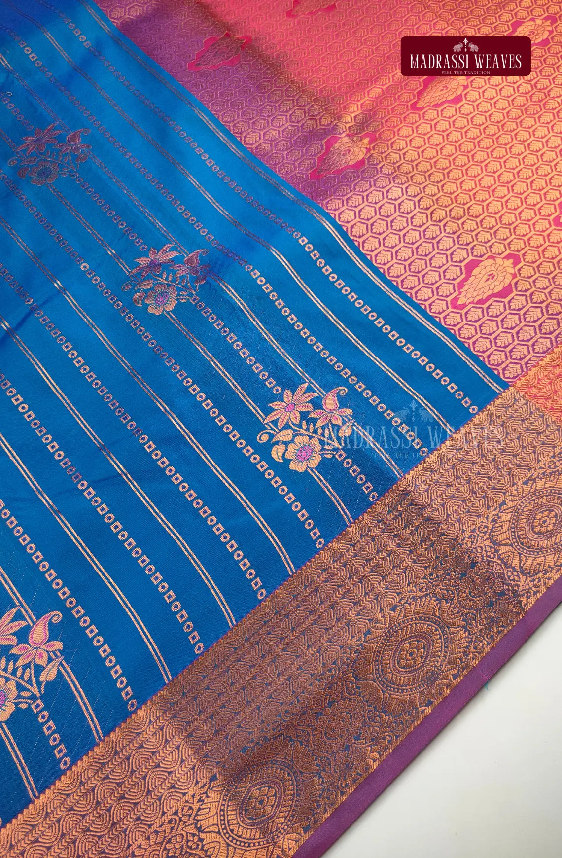 Ethnic Kanchi Semi Silk Butta Saree - Aqua Blue