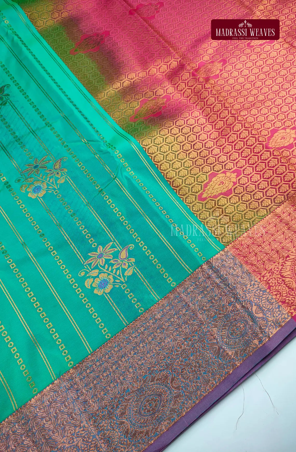 Ethnic Kanchi Semi Silk Butta Saree - Rama Green