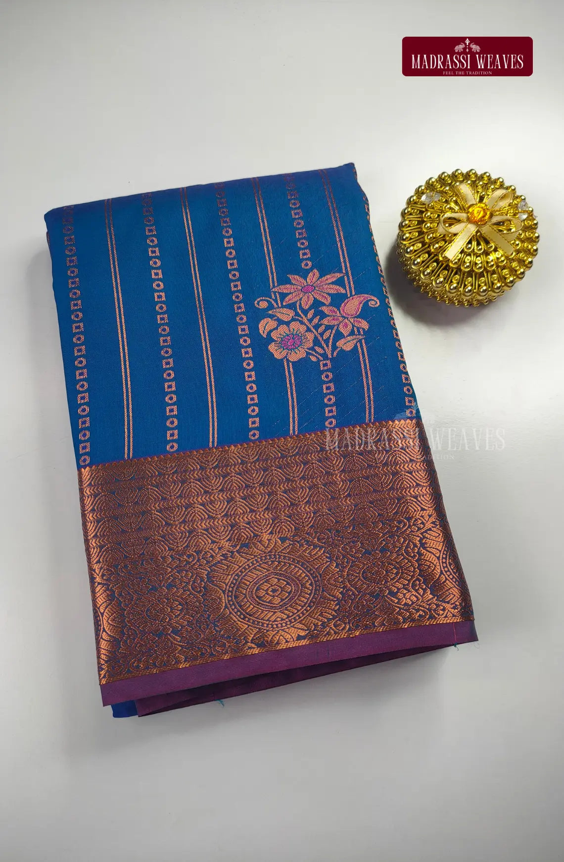 Ethnic Kanchi Semi Silk Butta Saree - Aqua Blue