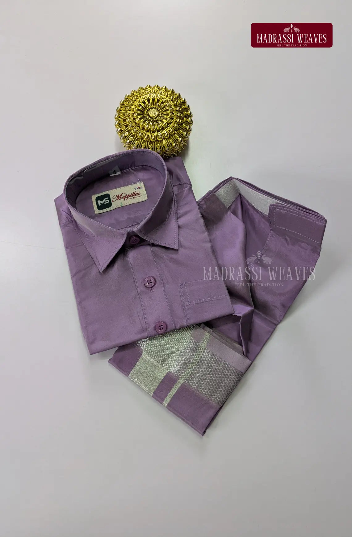 Father Son Combo Japan Silk Dhoti Set - Dark Lavender