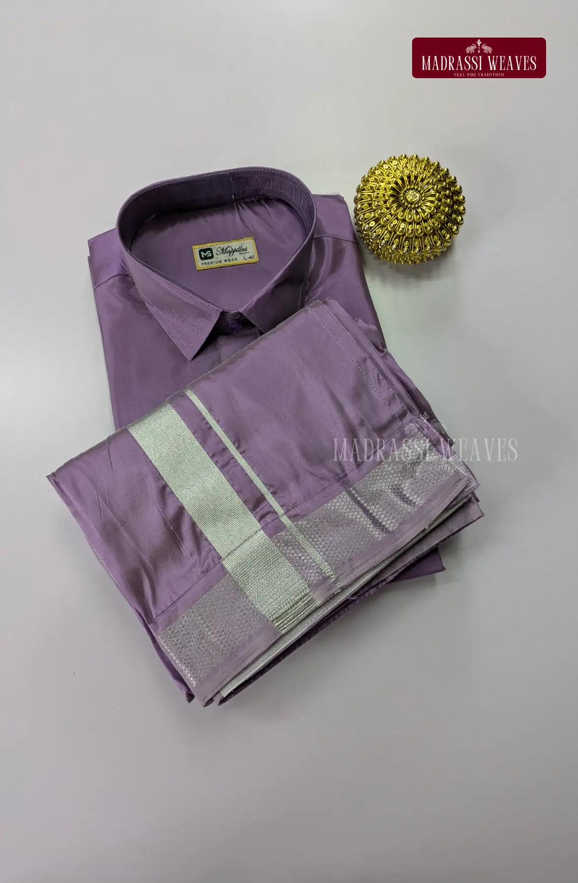 Father Son Combo Japan Silk Dhoti Set - Dark Lavender