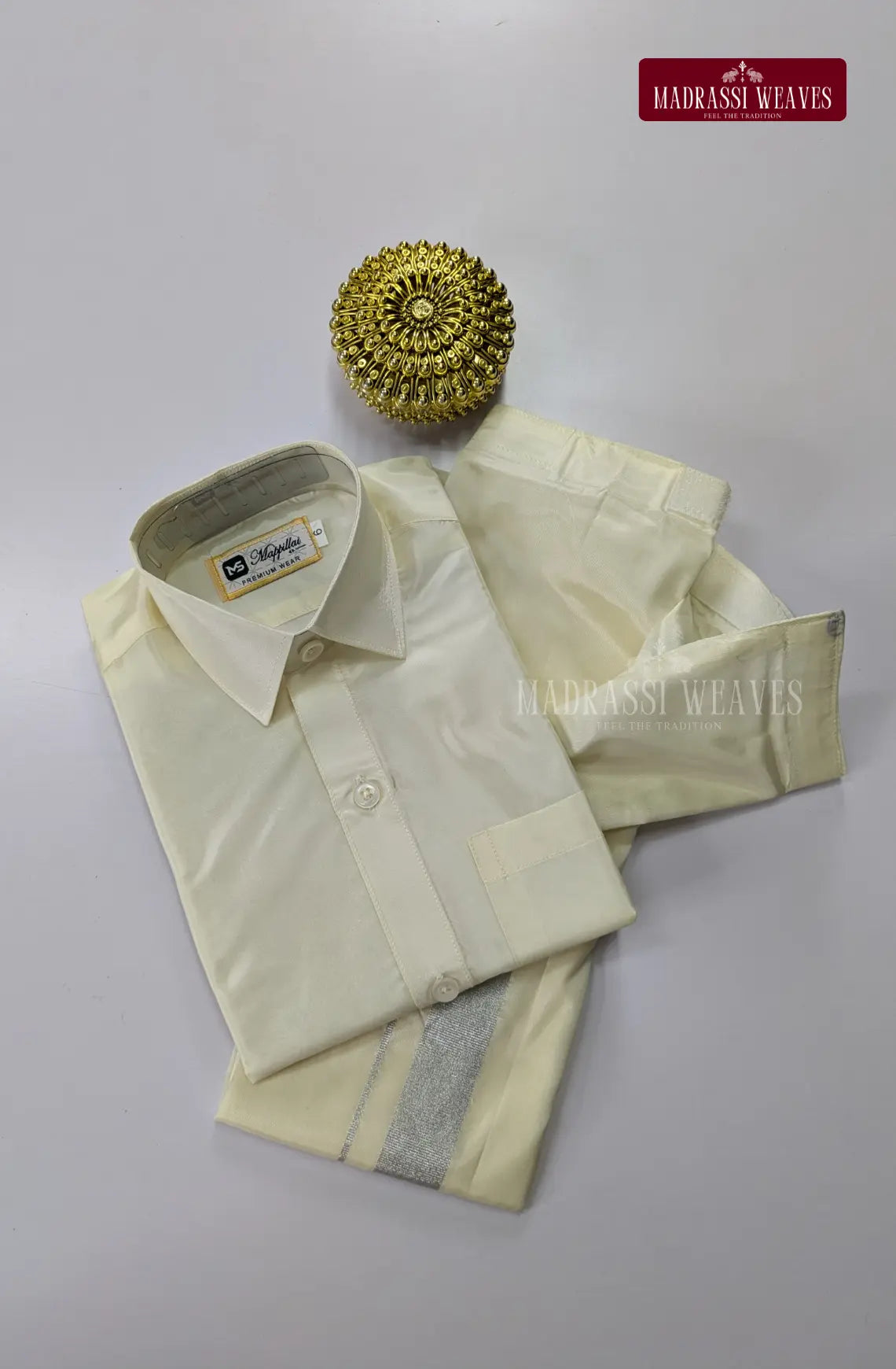 Father Son Combo Japan Silk Dhoti Set - Off White