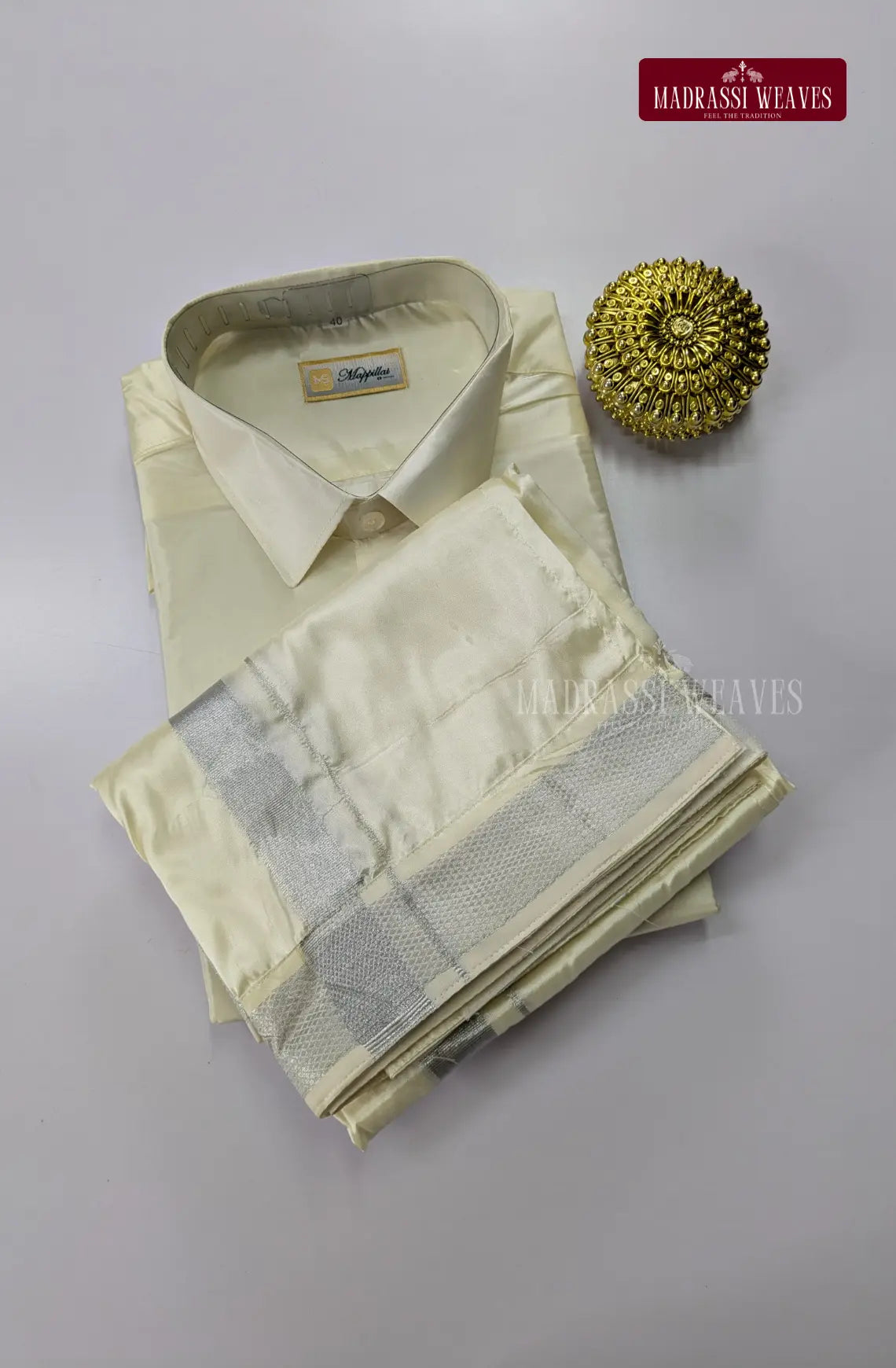 Father Son Combo Japan Silk Dhoti Set - Off White