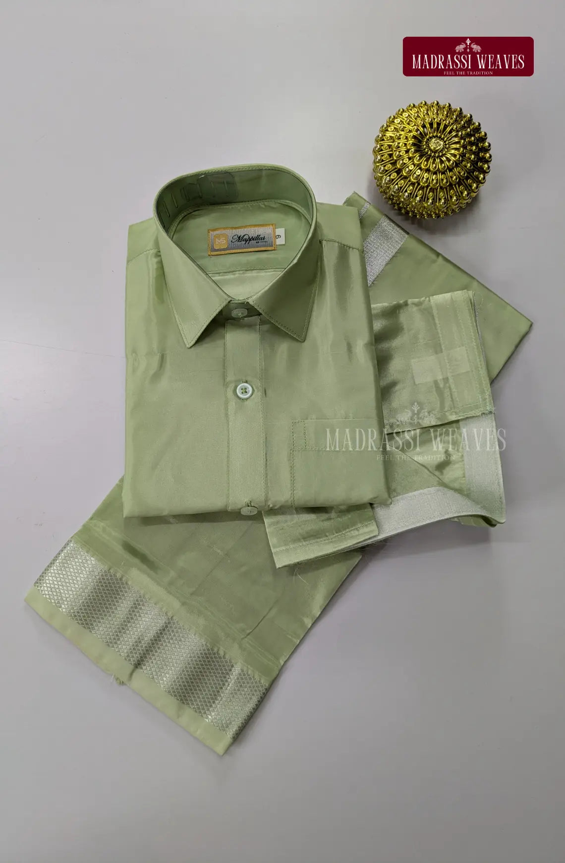Father Son Combo Japan Silk Dhoti Set - Pastel Green