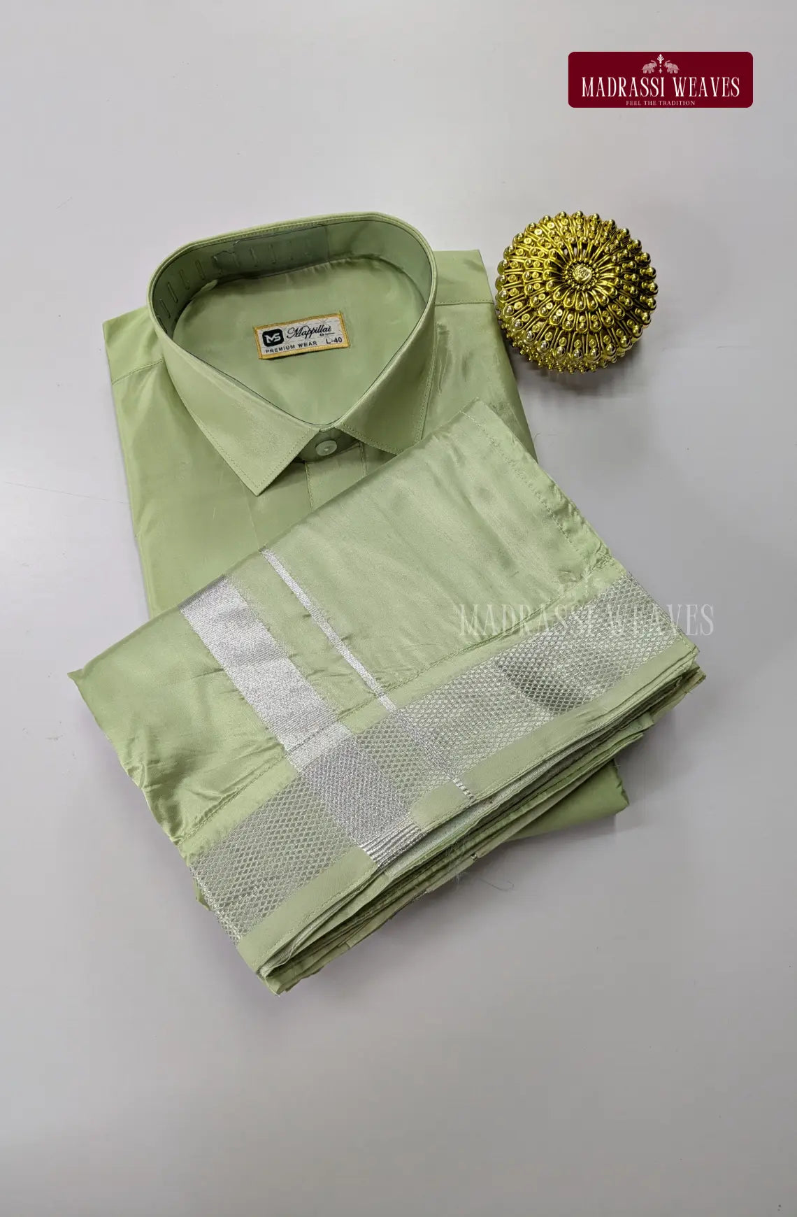 Father Son Combo Japan Silk Dhoti Set - Pastel Green