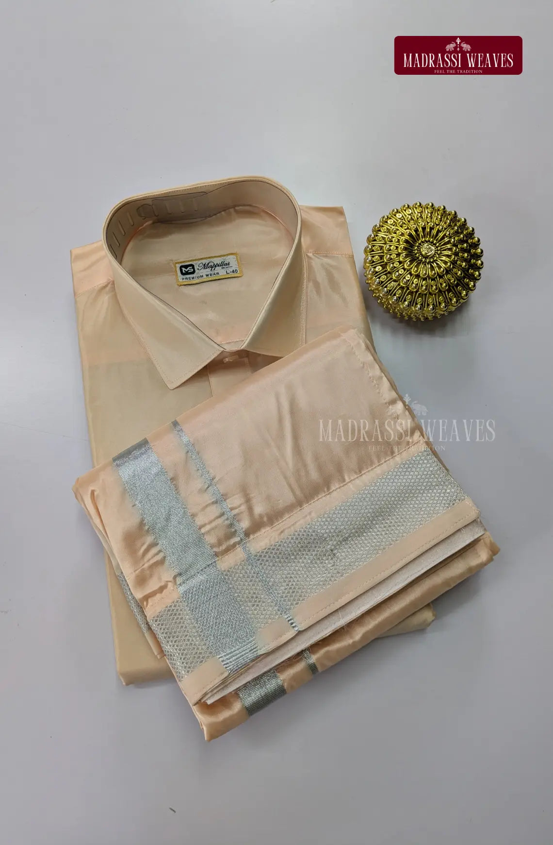 Father Son Combo Japan Silk Dhoti Set - Peach