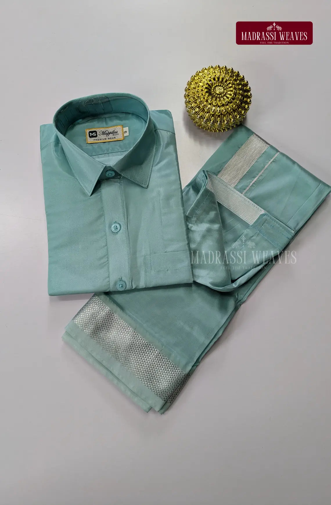 Father Son Combo Japan Silk Dhoti Set - Rama