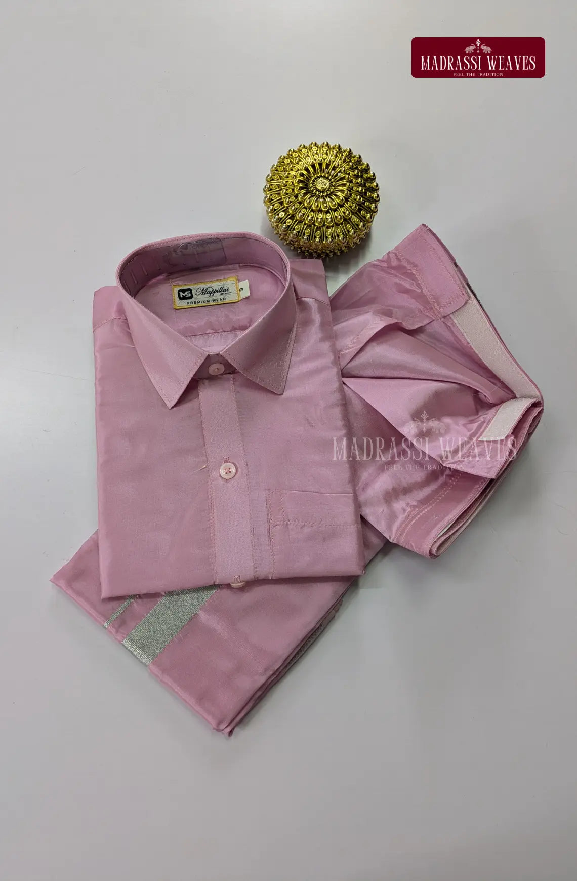 Father Son Combo Japan Silk Dhoti Set - Rosy Pink
