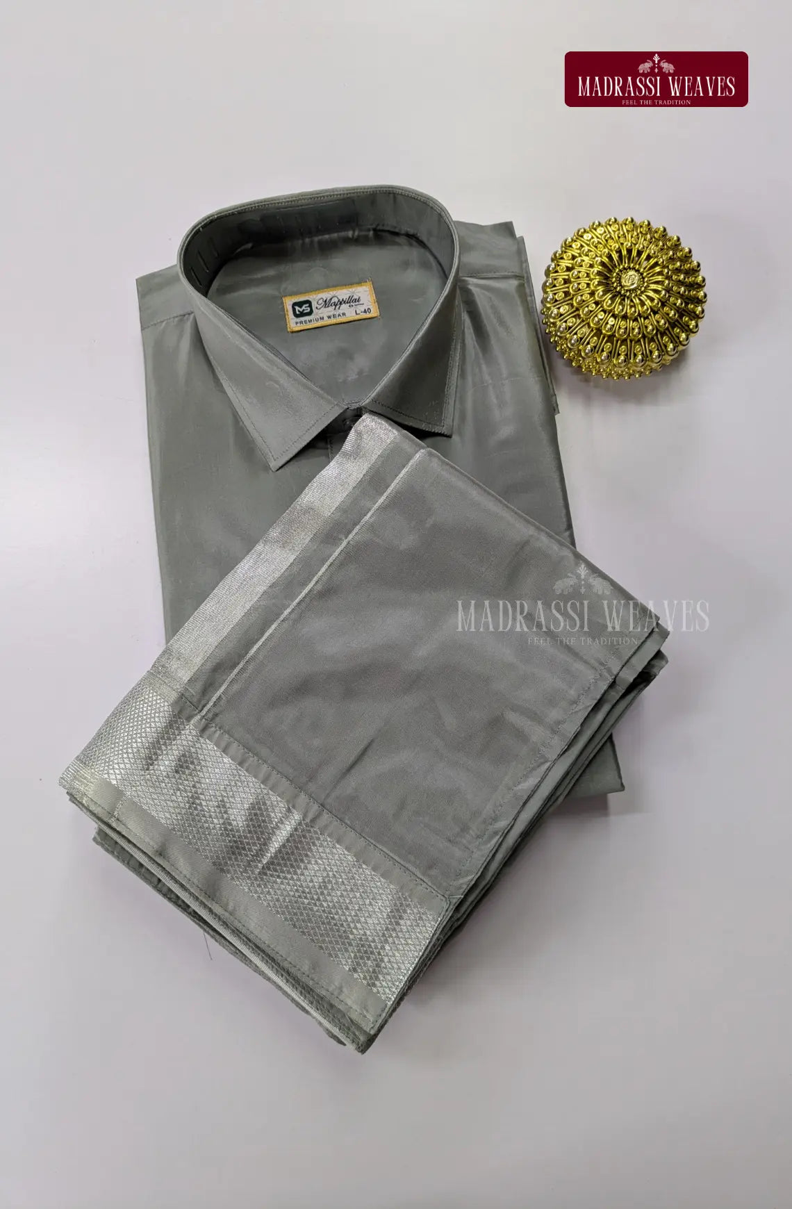 Father Son Combo Japan Silk Dhoti Set - Steel Grey