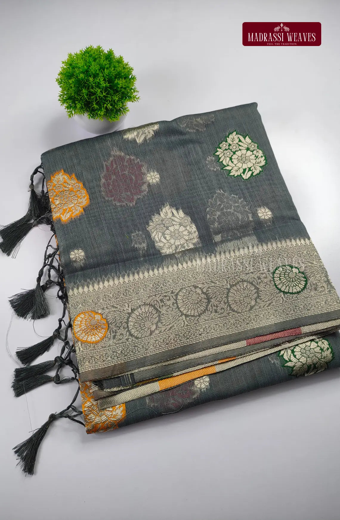 Functional Wear Meena Work Cotton Blend Saree