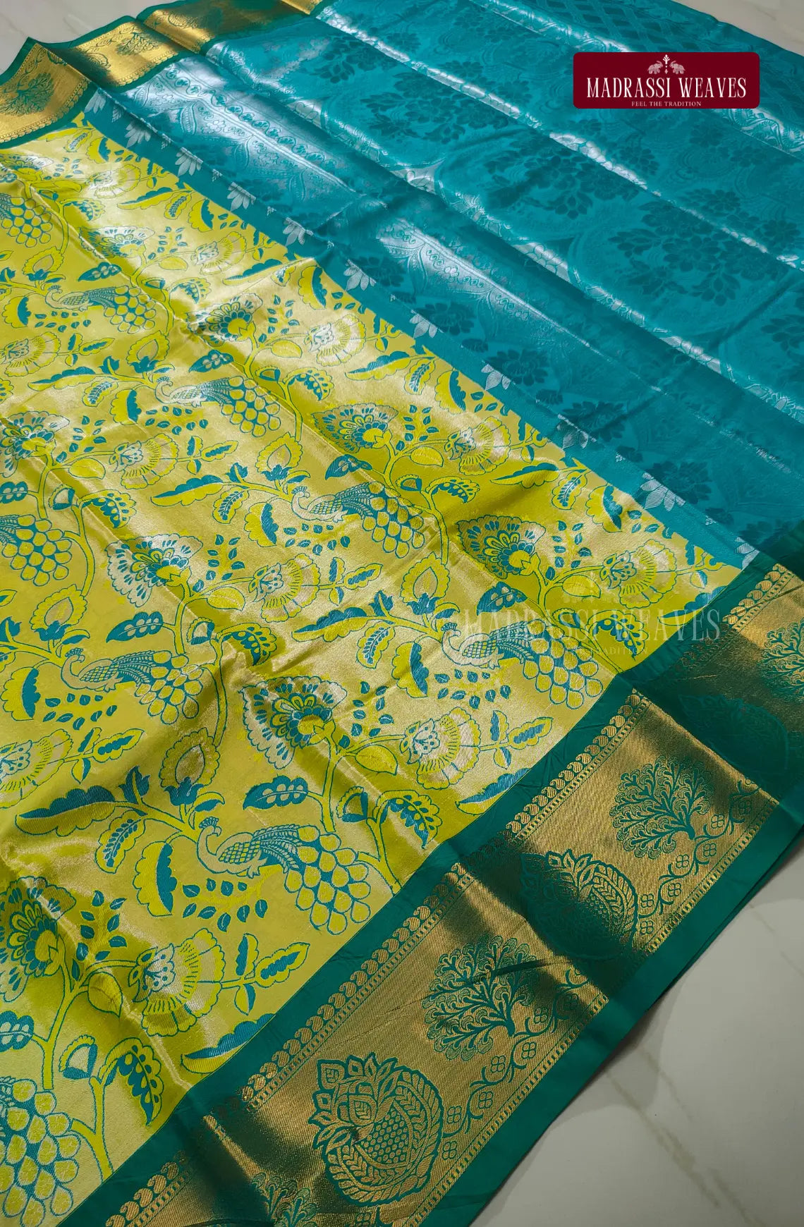Grand Kanchi Semi Silk Sarees - Bright Green