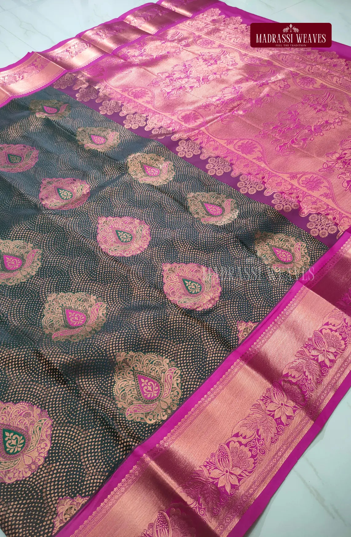 Grand Kanchi Semi Silk Sarees - Dark Green