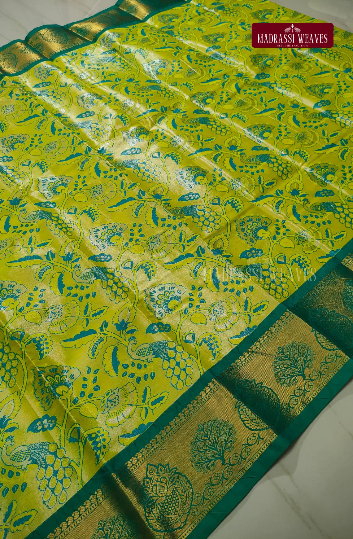 Grand Kanchi Semi Silk Sarees - Bright Green