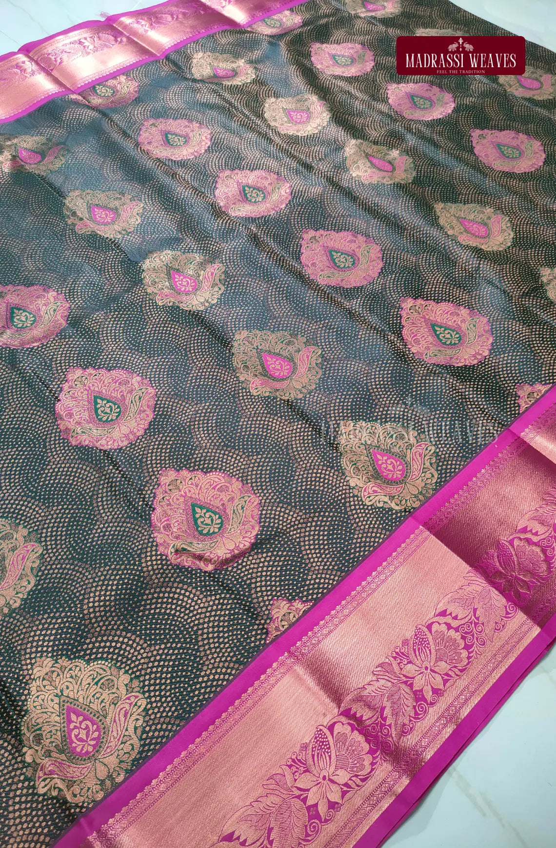 Grand Kanchi Semi Silk Sarees - Dark Green