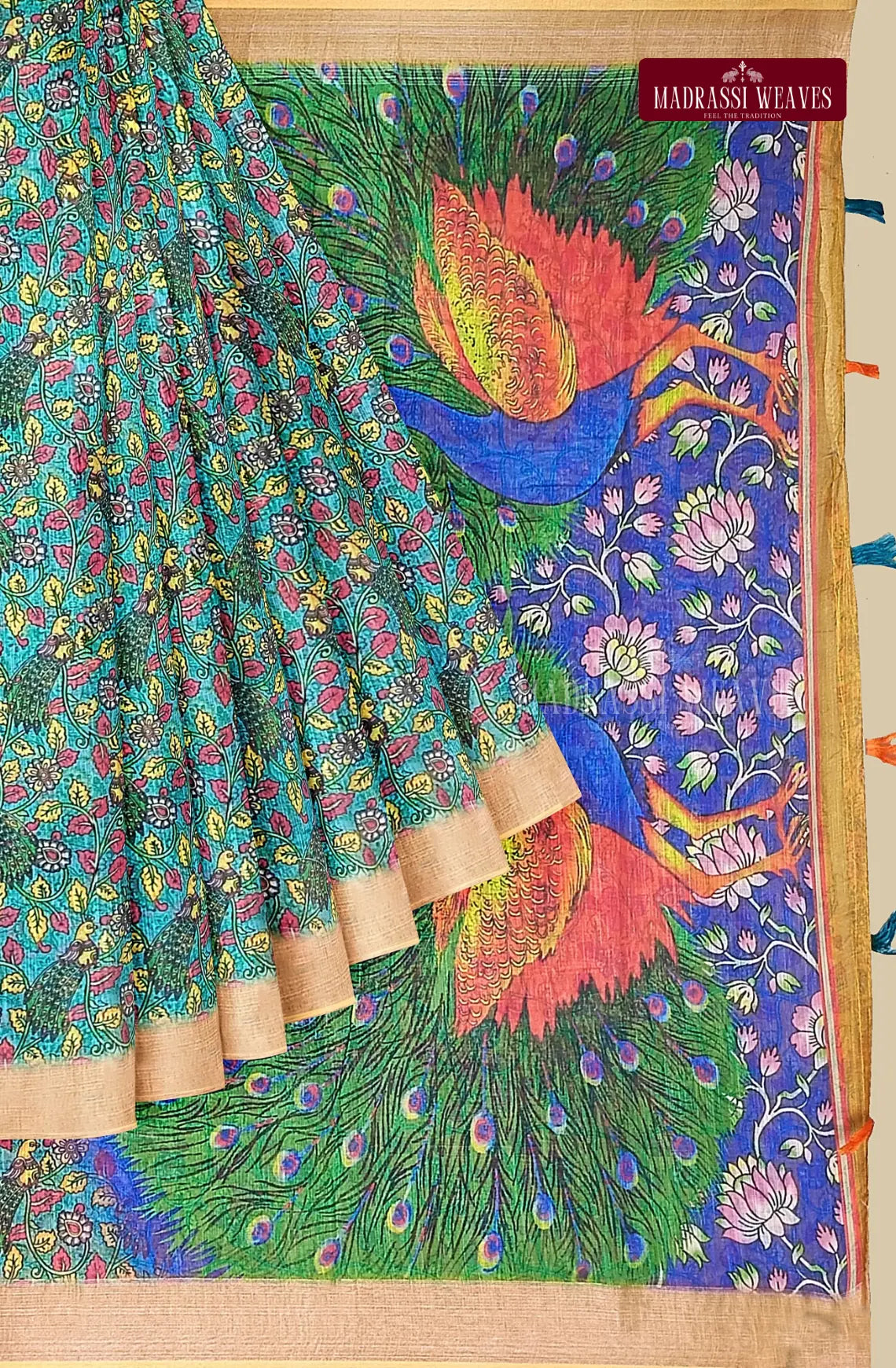 Kalamkari Cotton Saree - Multi-Colour