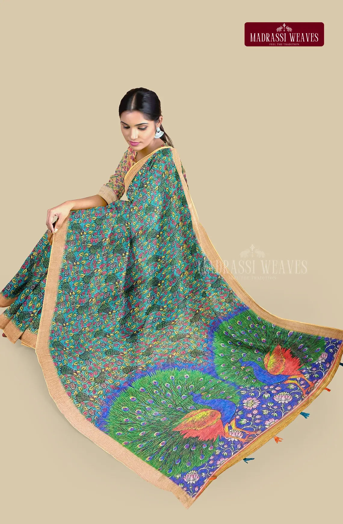 Kalamkari Cotton Saree - Multi-Colour