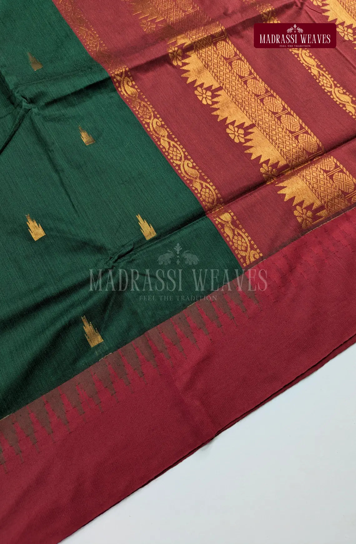 Premium Kalyani Gadwal Cotton Saree - Forest Green