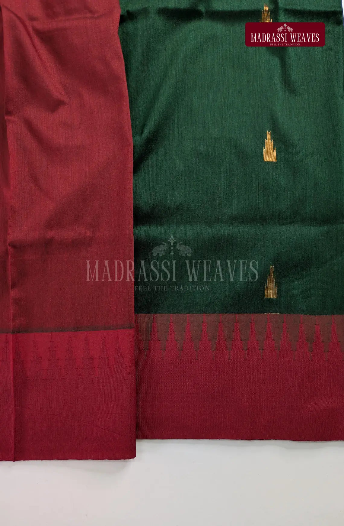 Premium Kalyani Gadwal Cotton Saree - Forest Green