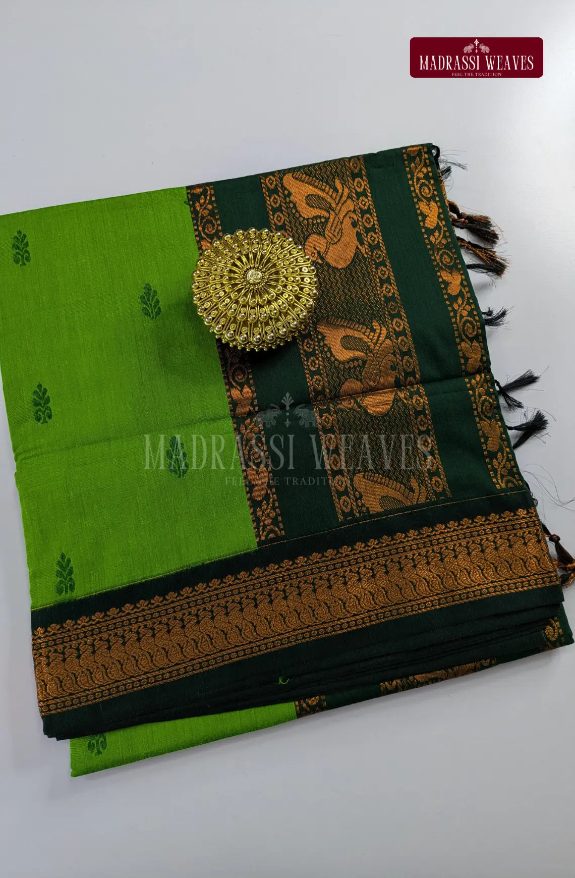 Premium Kalyani Gadwal Cotton Saree - Grass Green