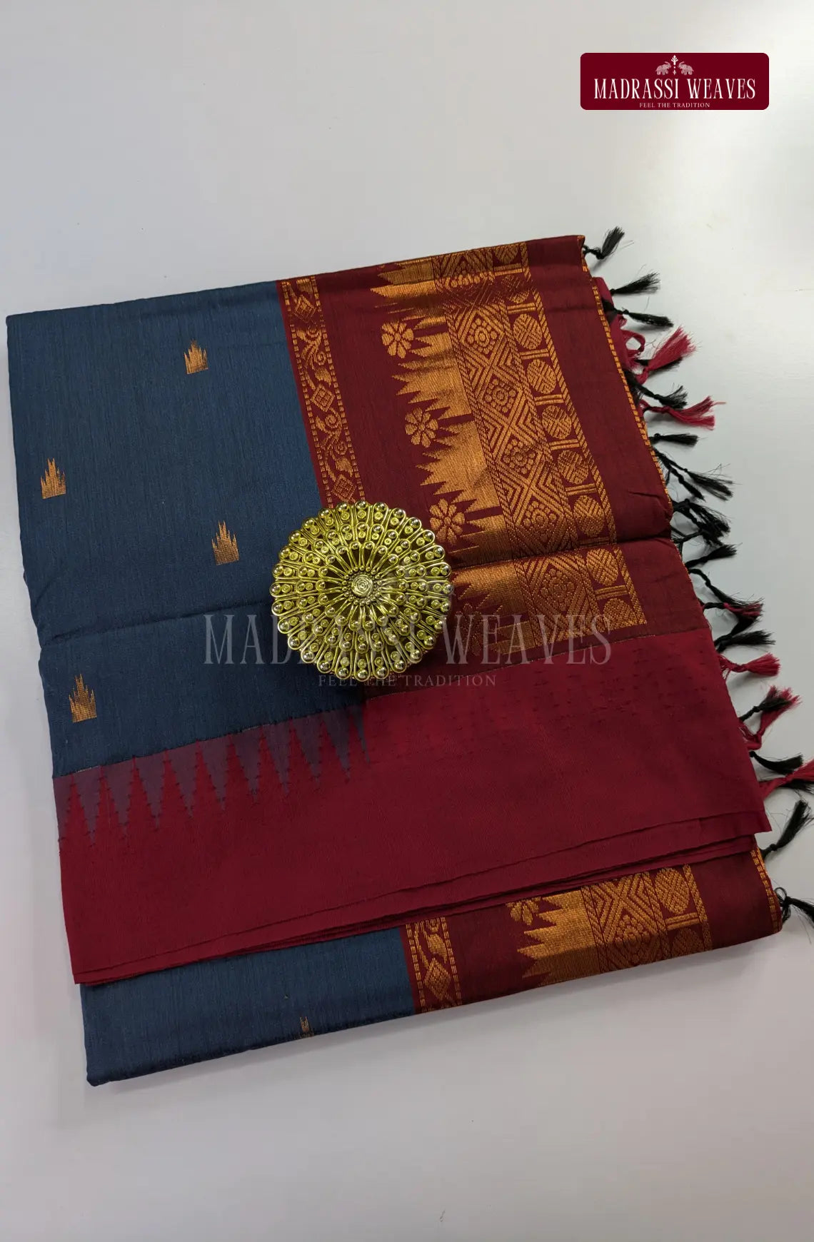Premium Kalyani Gadwal Cotton Saree - Greyish Blue