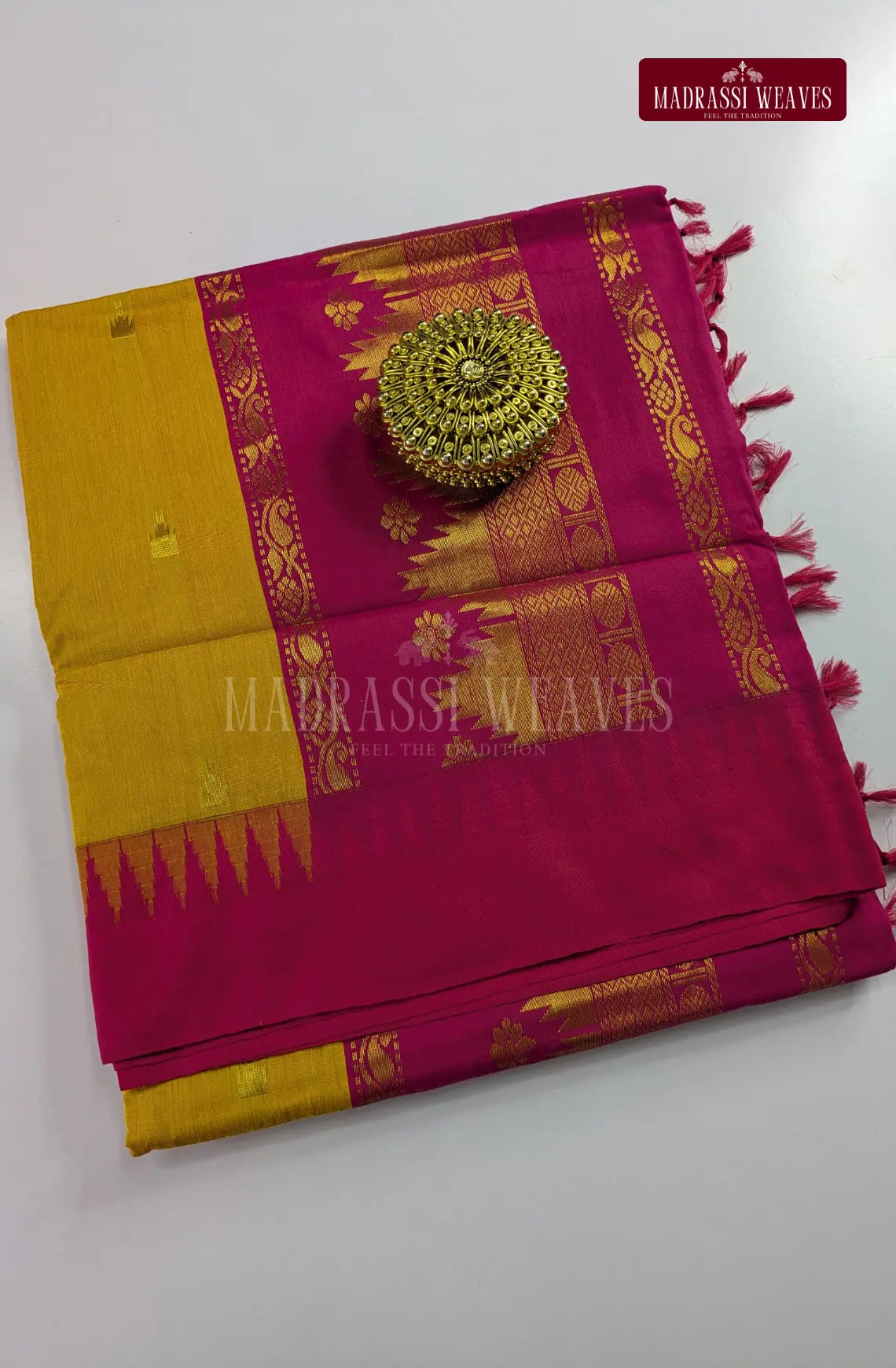 Premium Kalyani Gadwal Cotton Saree - Mustard