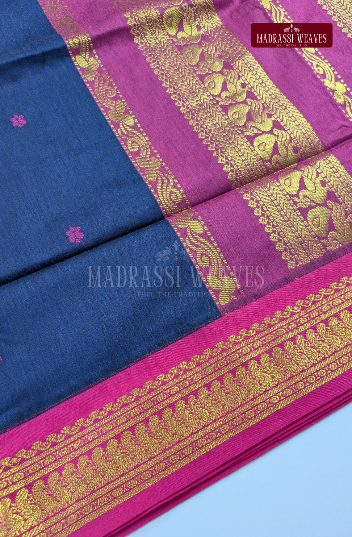 Premium Kalyani Gadwal Cotton Saree - Navy Blue