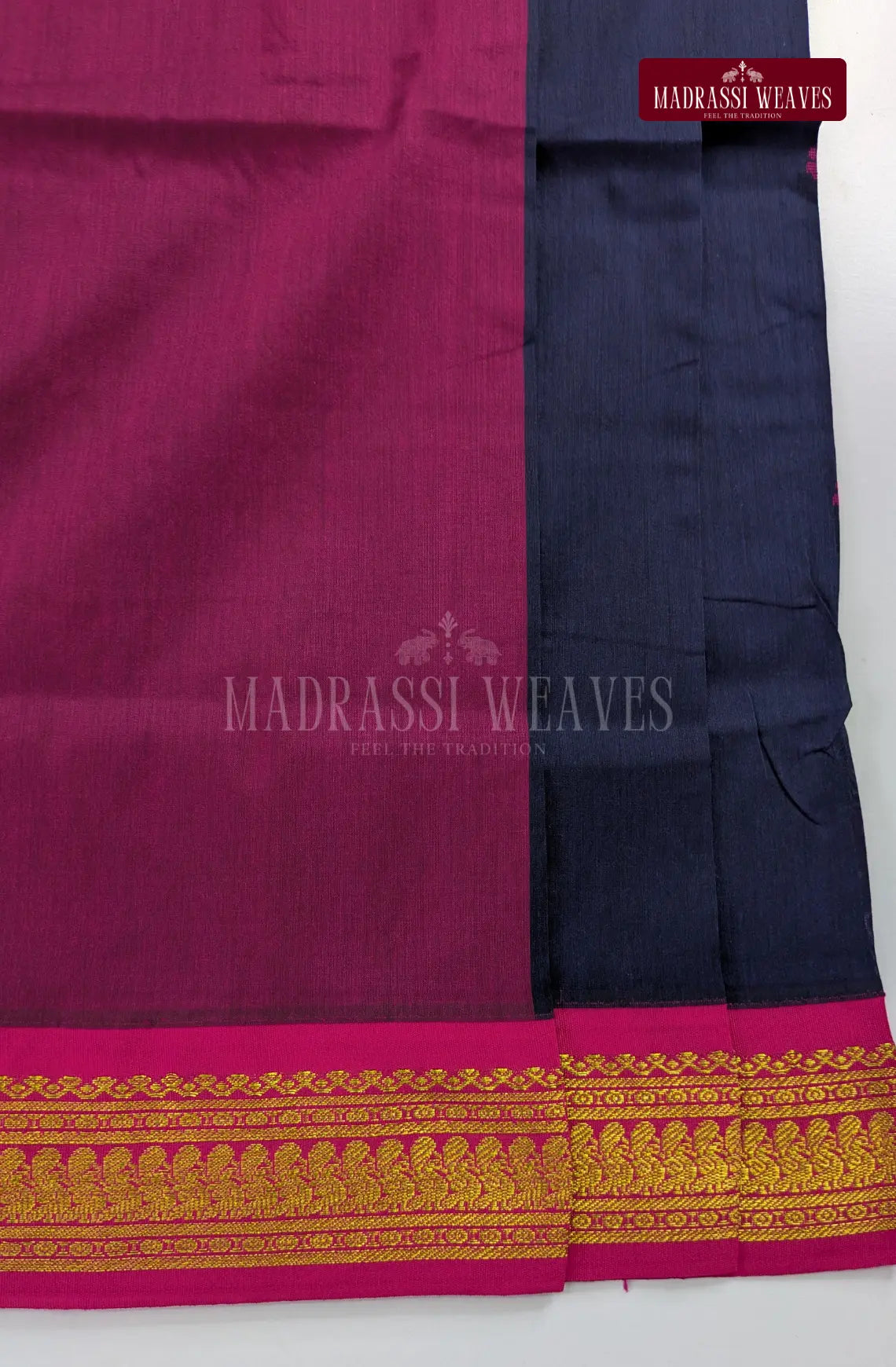 Premium Kalyani Gadwal Cotton Saree - Navy Blue