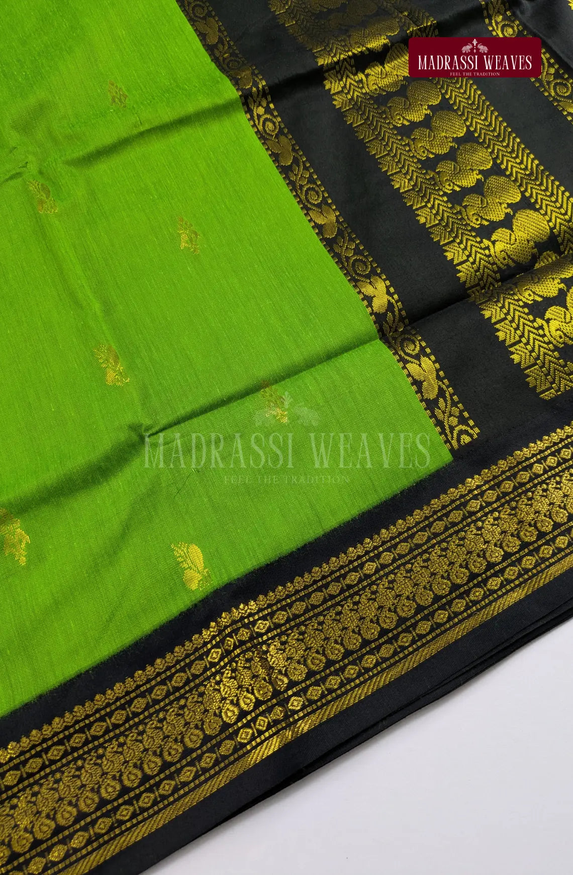 Premium Kalyani Gadwal Cotton Saree - Parrot Green