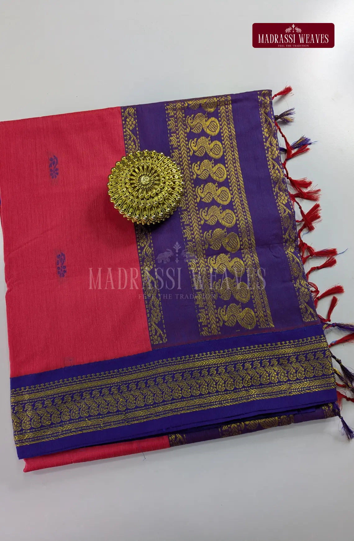 Premium Kalyani Gadwal Cotton Saree - Reddish Pink