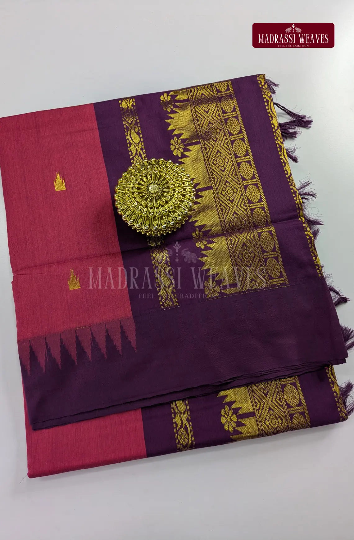 Premium Kalyani Gadwal Cotton Saree - Bright Pink