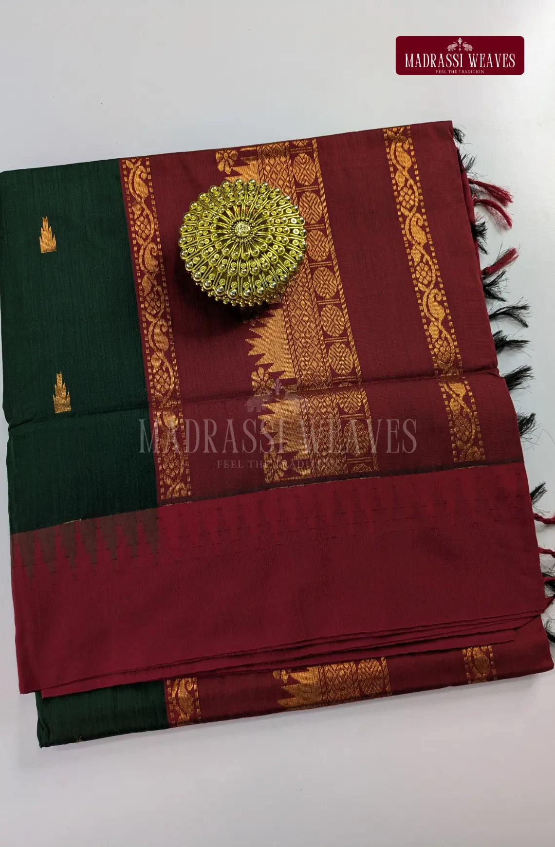 Premium Kalyani Gadwal Cotton Saree - Forest Green