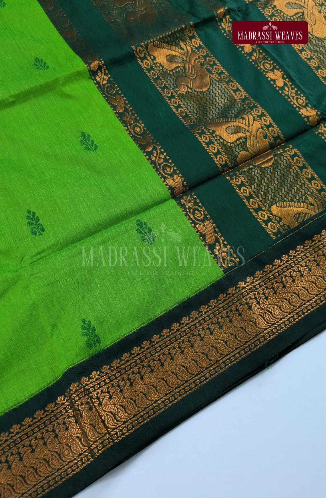 Premium Kalyani Gadwal Cotton Saree - Grass Green