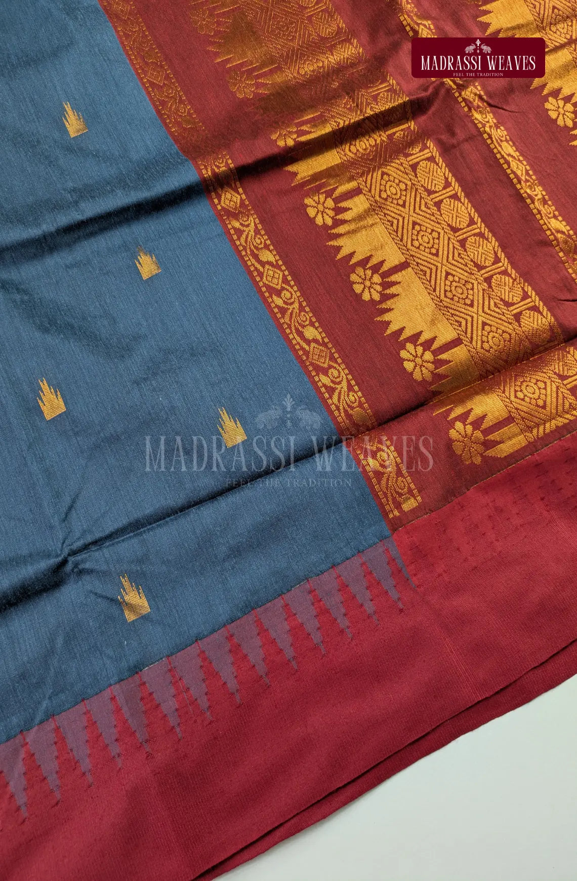 Premium Kalyani Gadwal Cotton Saree - Greyish Blue